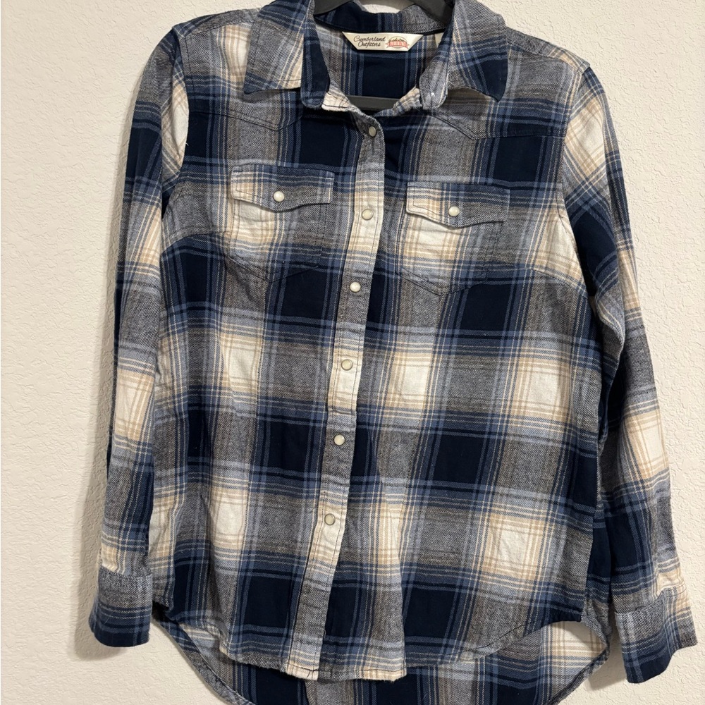 Ely Cattleman Blue and White Plaid Button Down Shirt